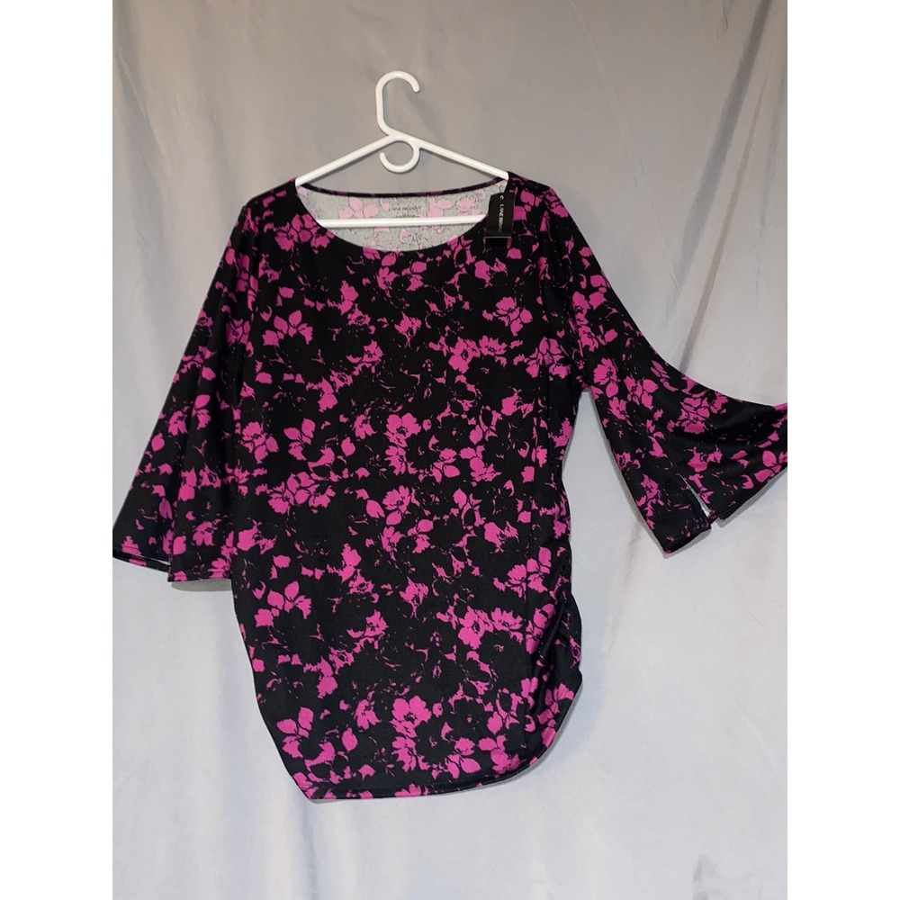 Lane Bryant Shirt Womens Sz 14/16 Pink Ruched Side Bell Sleeve Tunic Stretch NWT